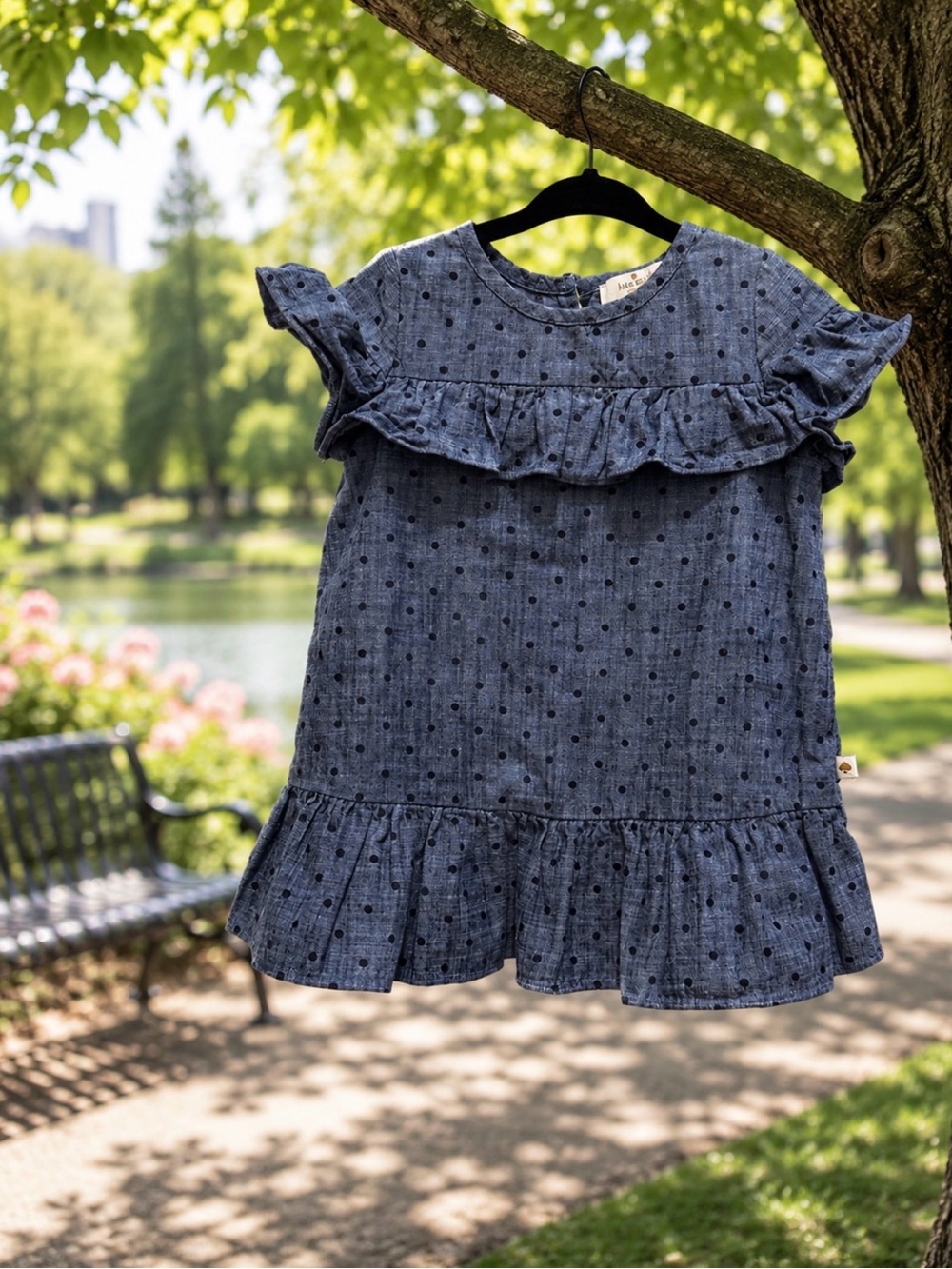 Kate Spade polka dot blue chambray denim cotton dress size 24 months